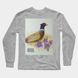 South Dakota state bird & flower, the pheasant and American pasque Long Sleeve T-Shirt